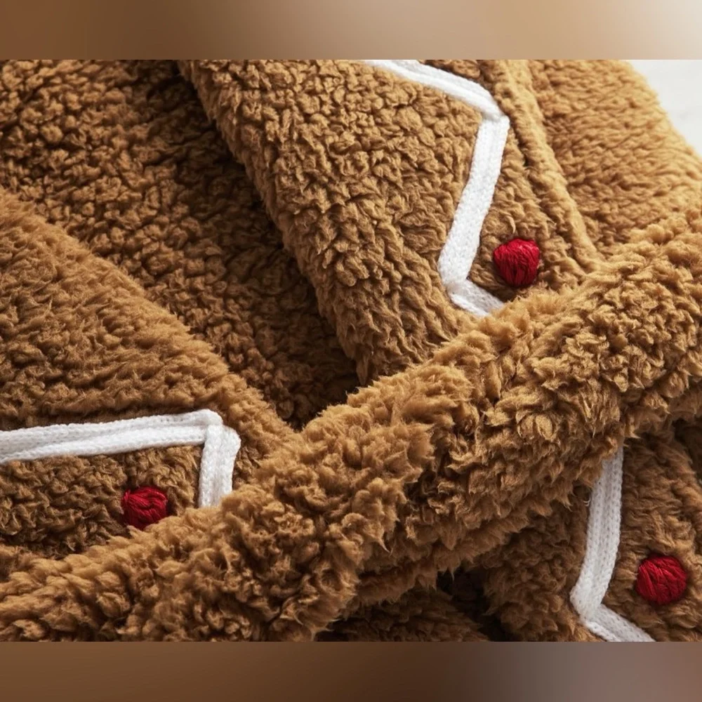 #610 - Pottery Barn Unisex Gingerbread Cozy Plush Teddy Bear Holiday Robe - Picture 3 of 15